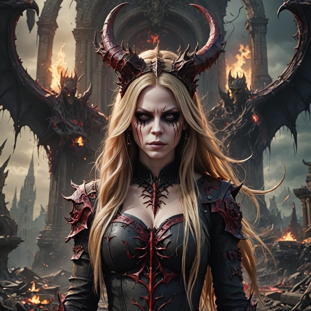 Avril Lavigne as a Demon: Detailed Matte Painting
