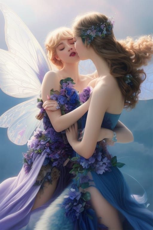 Enchanting Fairies Kissing: A Hyperrealistic Masterpiece