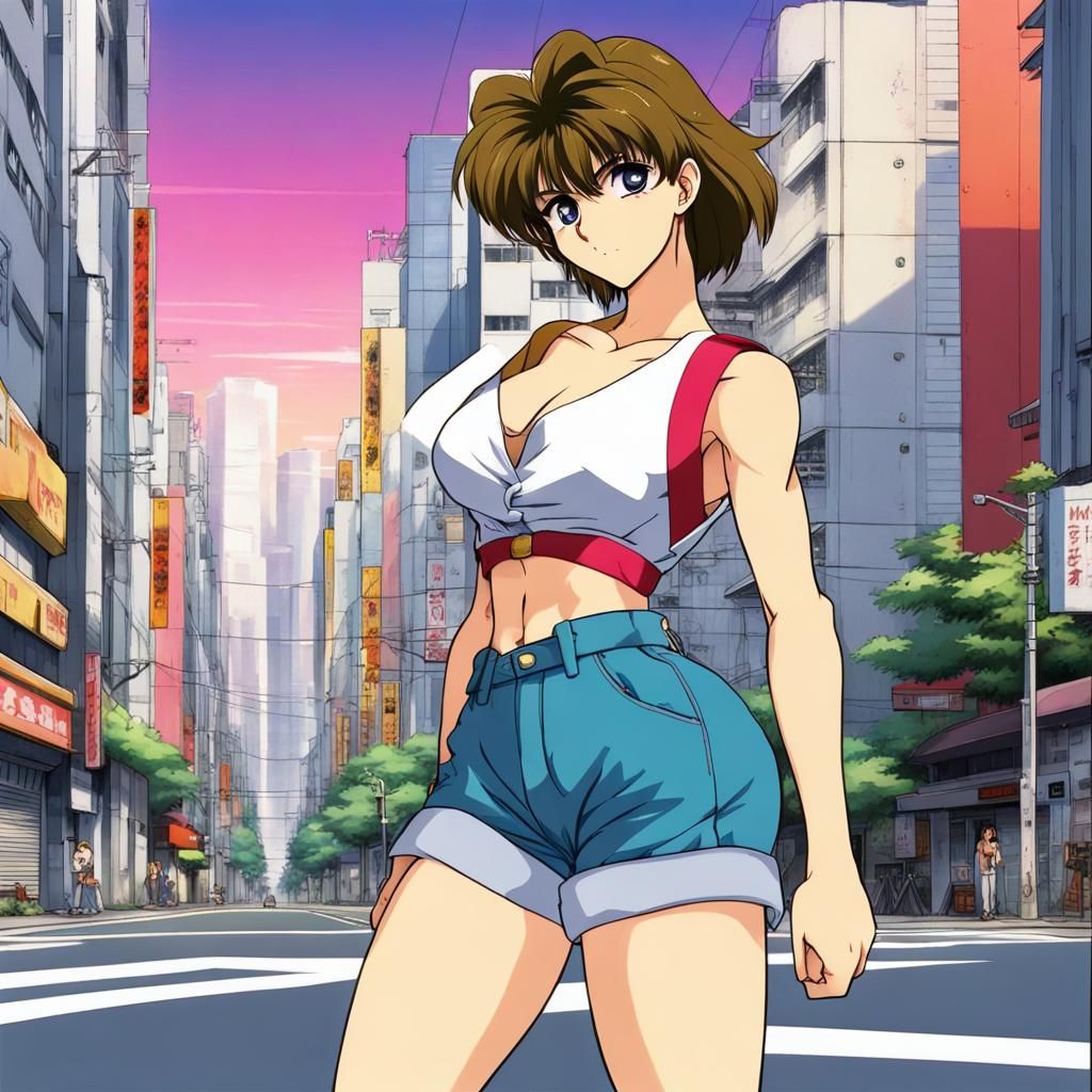 Anime Woman with Mullet in 80s Style
