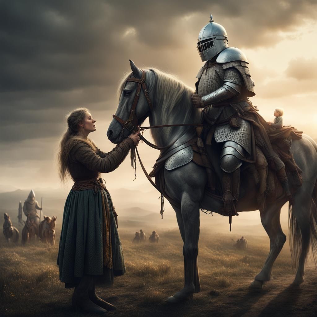 Peasant Woman Begging Armored Knight: Digital Matte Painting