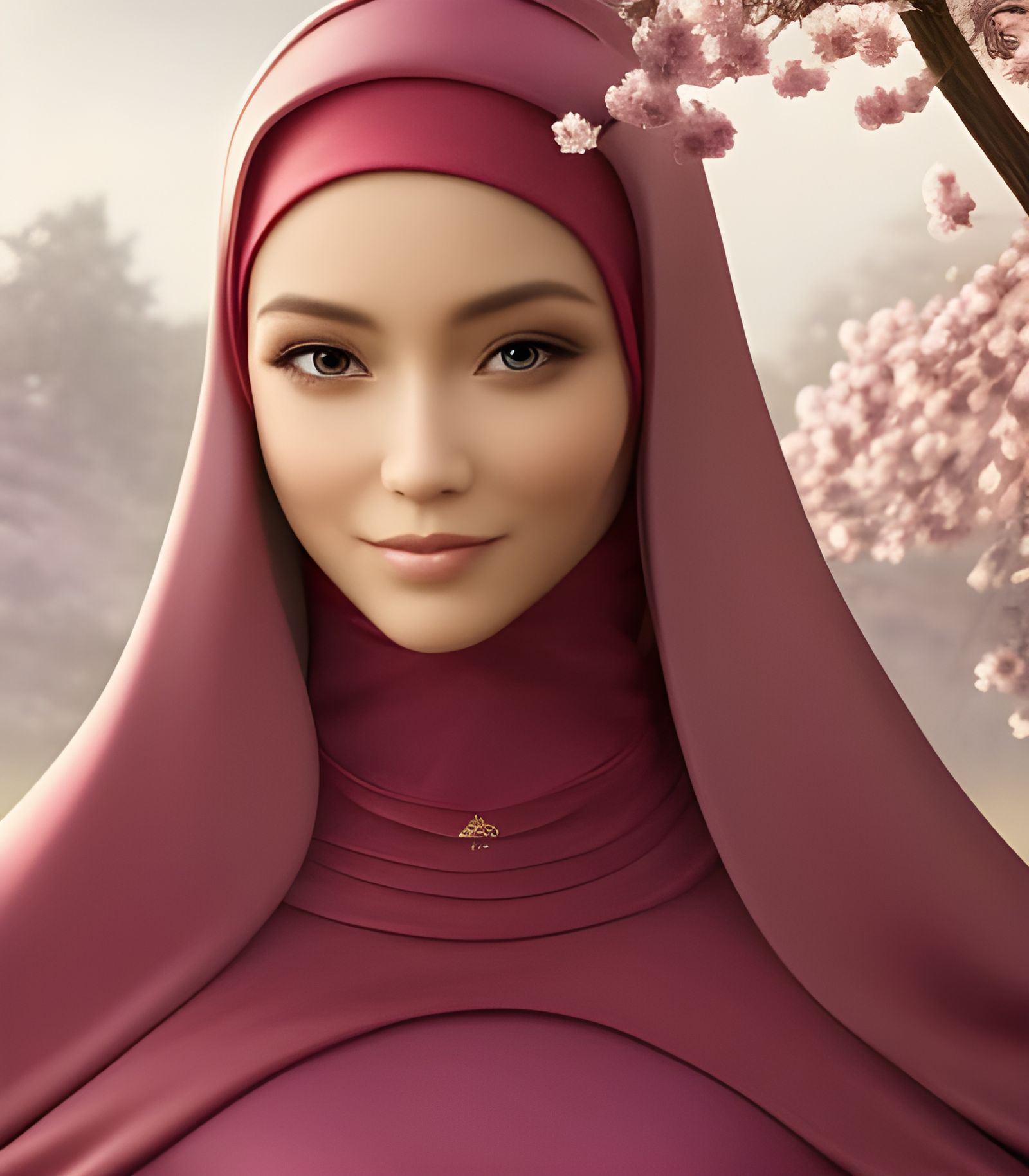 Elegant Woman in Sakura Garden, Detailed Matte Painting