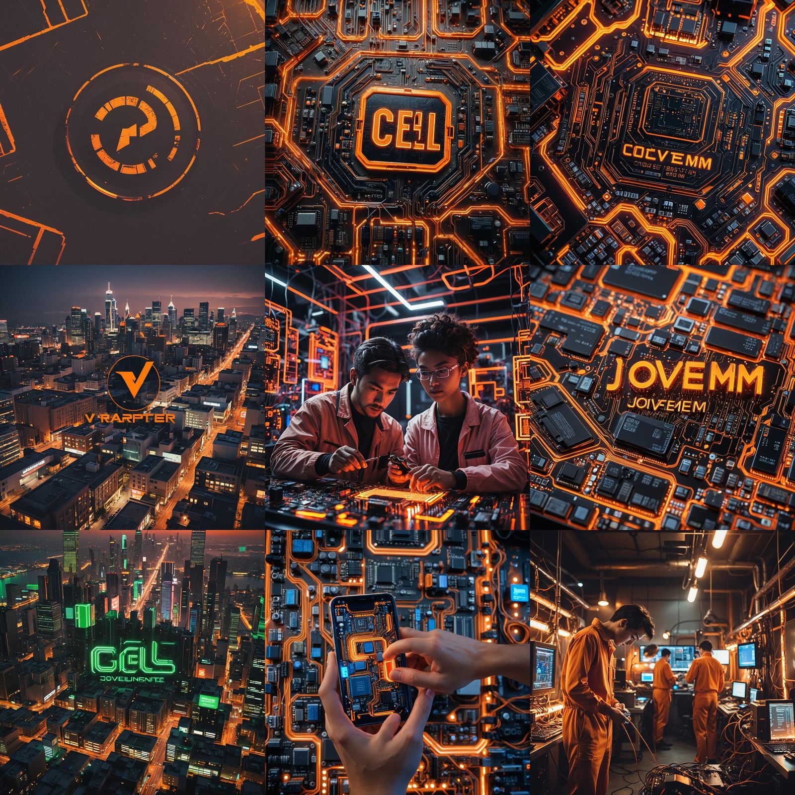 Jovem Cell: Modern Tech Repair Logo in Cinematic Style