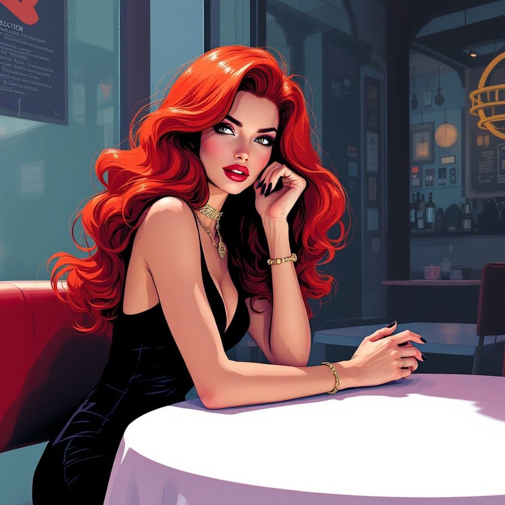 Fierce Red Haired Woman in Bold Comic Book Style