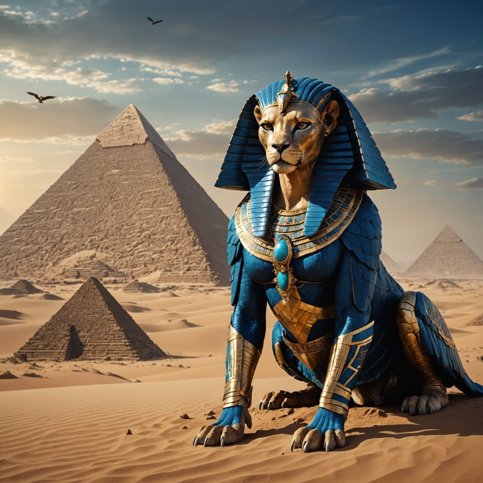 Female Sphinx Prowling Desert, Digital Matte Painting