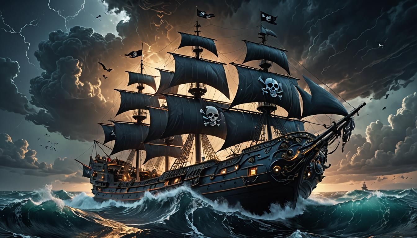 Pirate Ship in Stormy Seas Encased in Glass