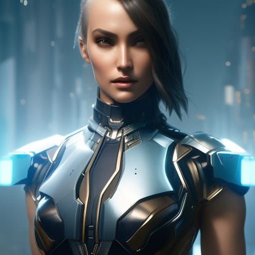 Beautiful Woman in Futuristic Dress as Digital Art