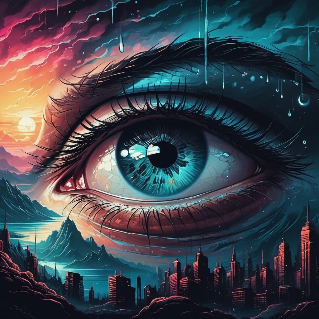 Realistic Eye Reflecting Cosmic Landscape