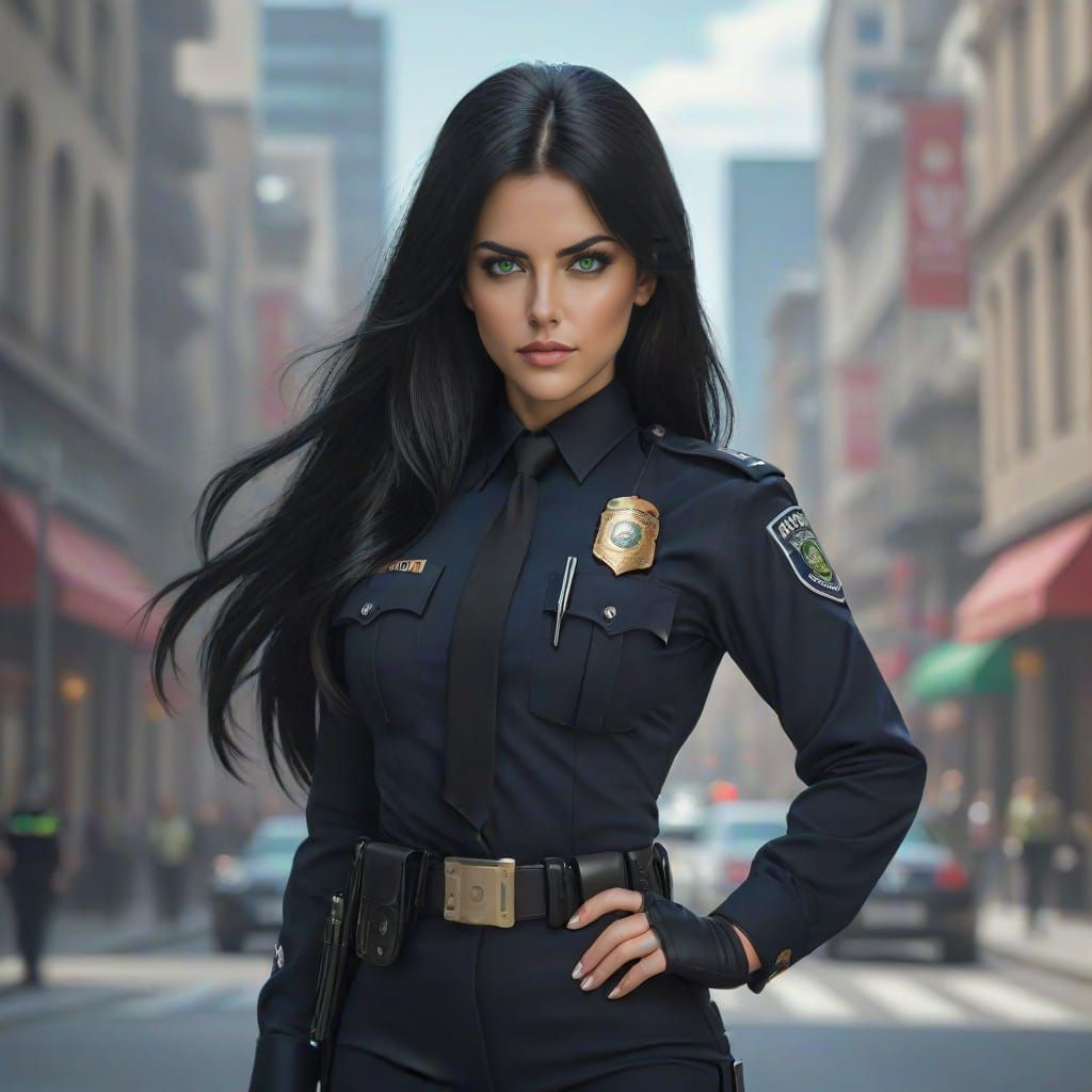 Hyperrealistic Portrait of a Beautiful Police Woman
