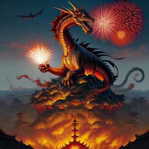Fiery Chinese Dragon Fireworks over Imperial City