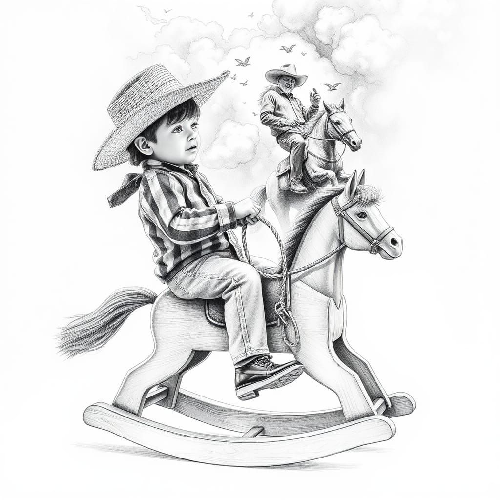 Boy's Cowboy Dream: Pencil Sketch Realism