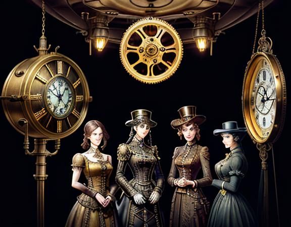 Steampunk Women Inside Time Machine: Digital Matte Painting