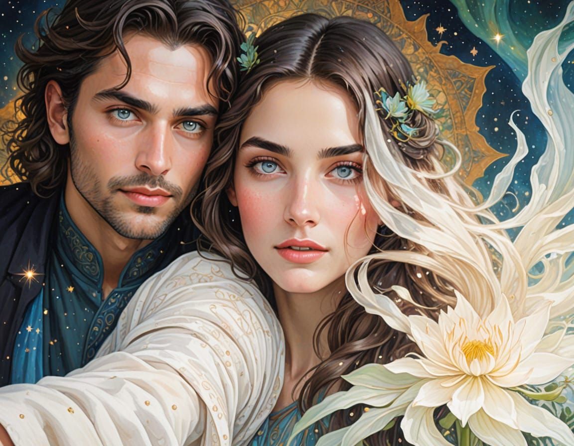 Sensual Middle Eastern God in Cosmic Dance with Nordic Godde...