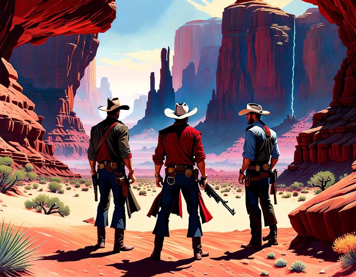 Cowboy Desert Duel in Rockwell/Struzan Style