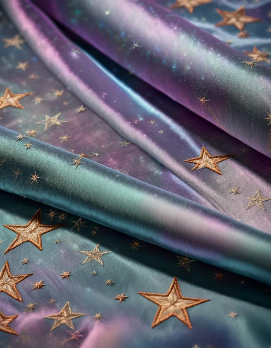 Iridescent Silk Fabric with Sky Print and Stars