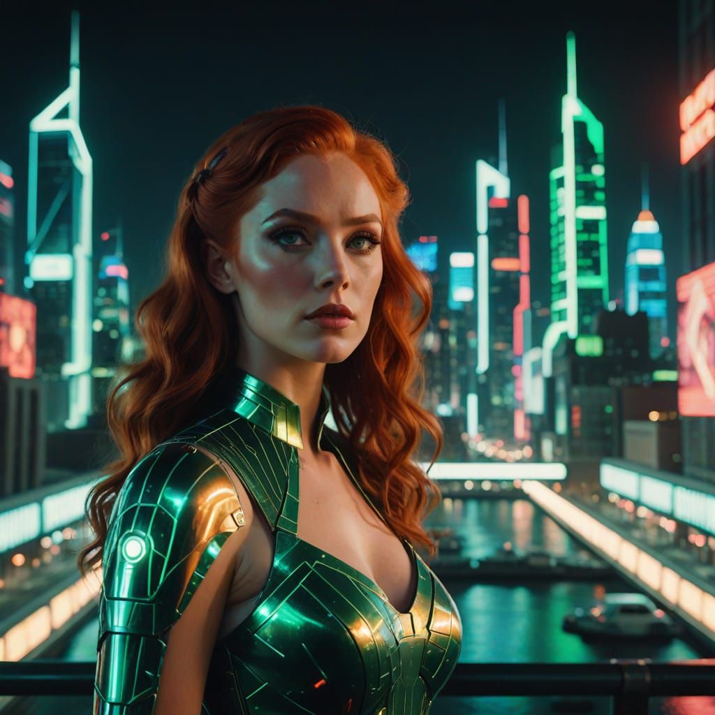 Retro-Futuristic Pin-Up Girl in Synthwave Colors