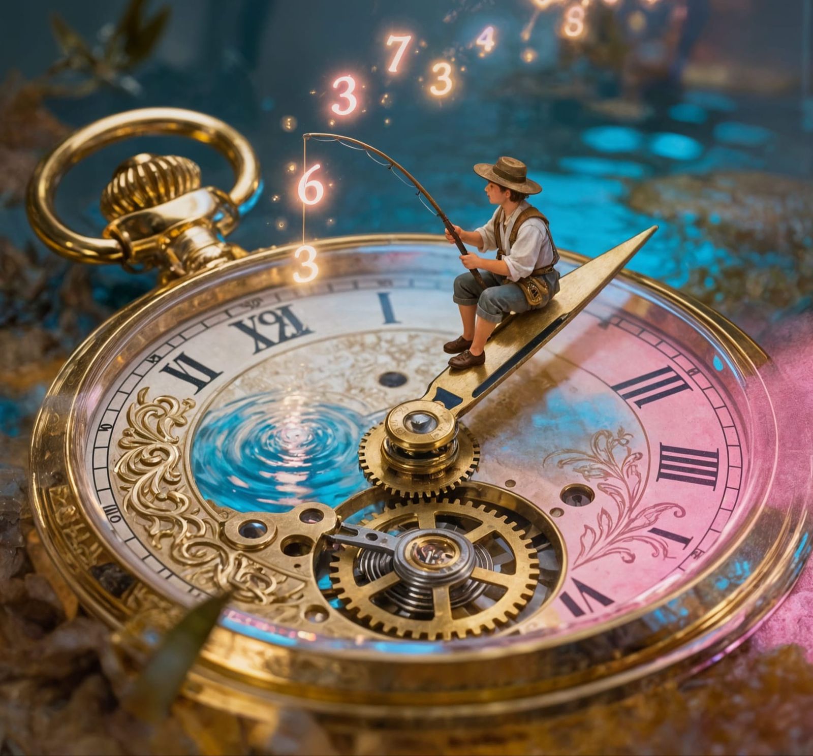 Magical Fisherman Inside Pocket Watch, Fantasy Art