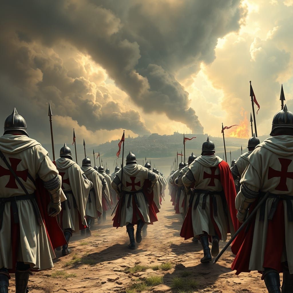 Knights Templar Charge Towards Jerusalem in Dramatic Lightin...