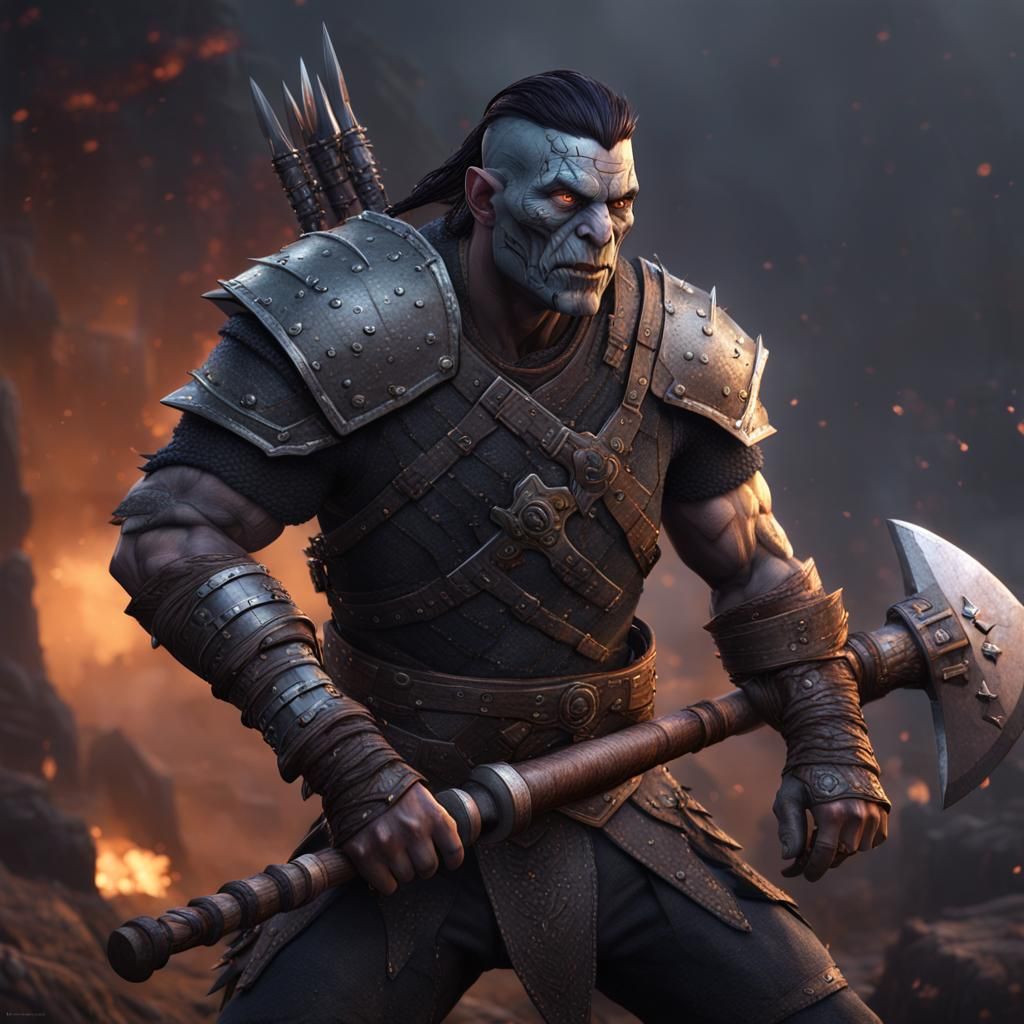Half-Orc Warrior with Great Axe: Fantasy Concept Art