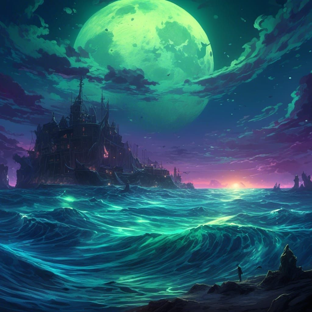Ethereal Oceanic Dreamscape Under Moonlit Skies
