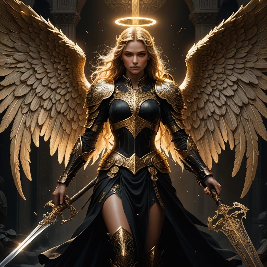 Elegant Angelic Warrior in Dark Fantasy