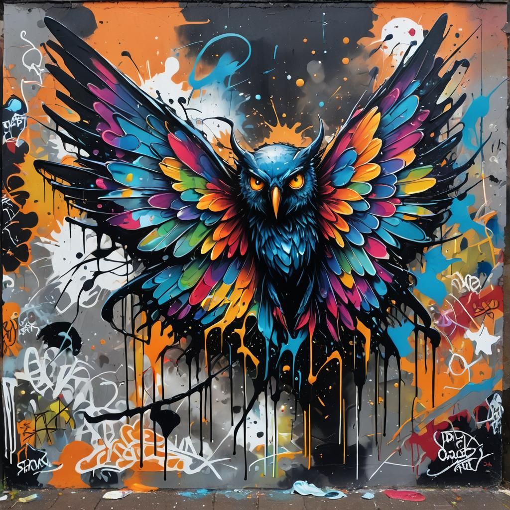 Graffiti Art Creature with Broken Star Wings