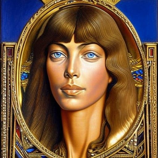 Jane Birkin as Tutankhamun in Art Nouveau Style