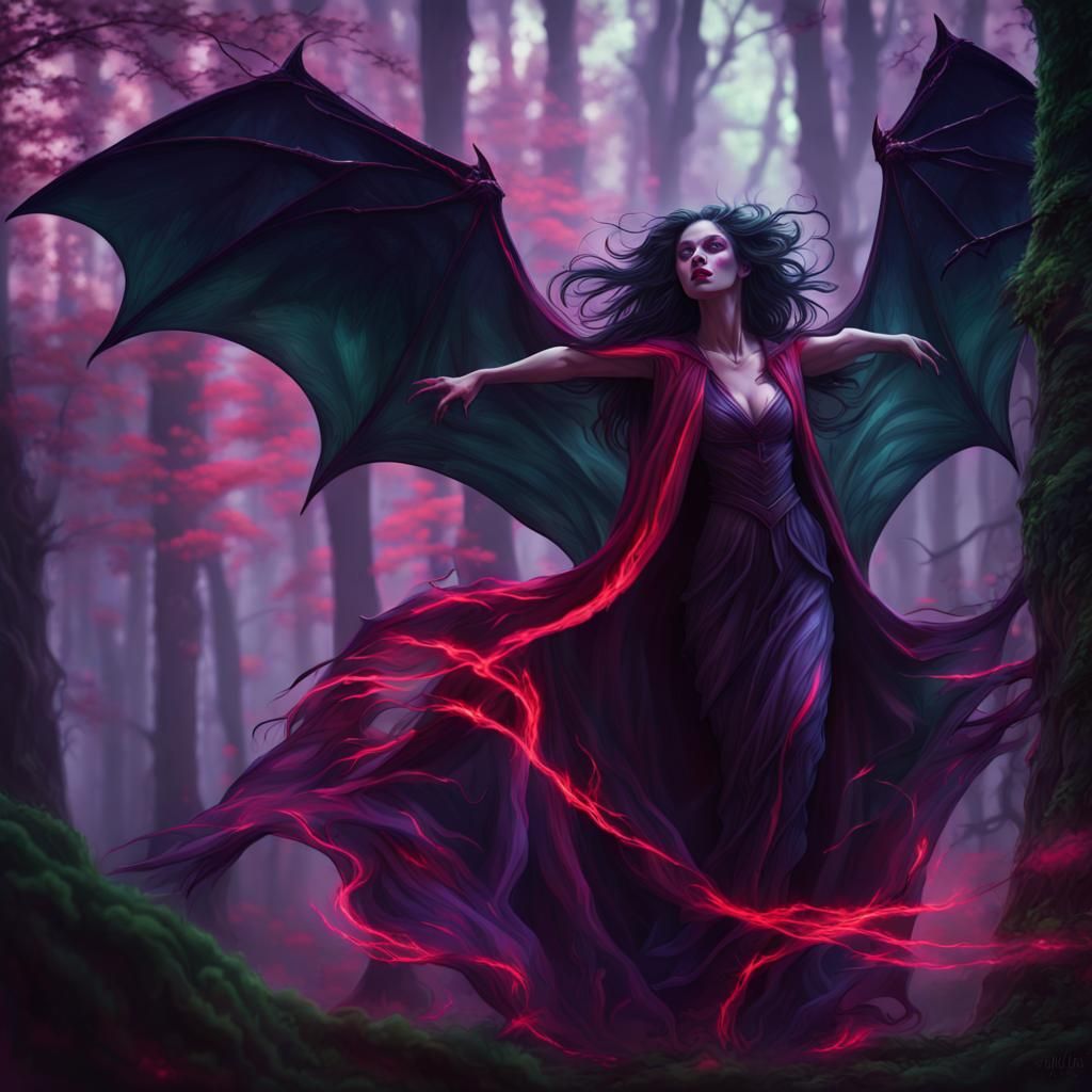 Dark Fairy Queen in Synthwave Neon Retro Style