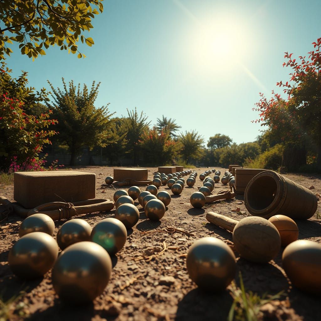 Hyperreal Pétanque Scene with Detailed Textures and Earthy C...