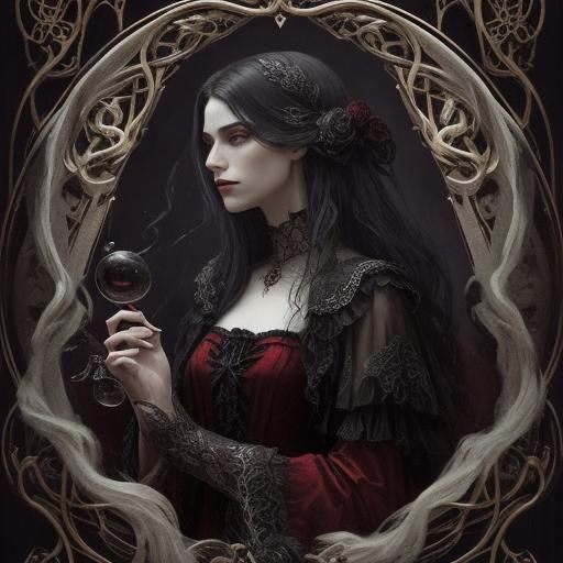 Elegant Vampire in Concert Hall: Art Nouveau Portrait