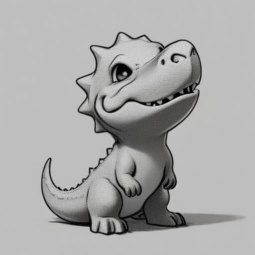 Charming Chibi Dinosaur Sketch with Expressive Lines