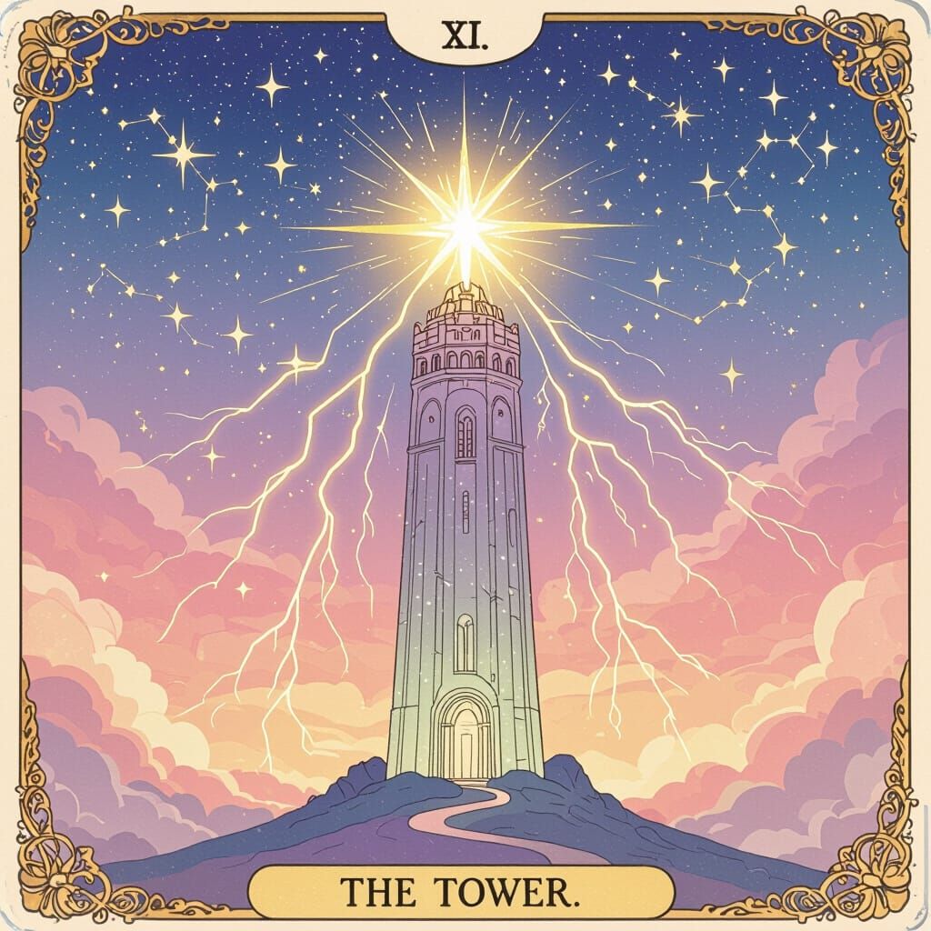 The Tower Tarot Card in Dreamy Cosmic Style