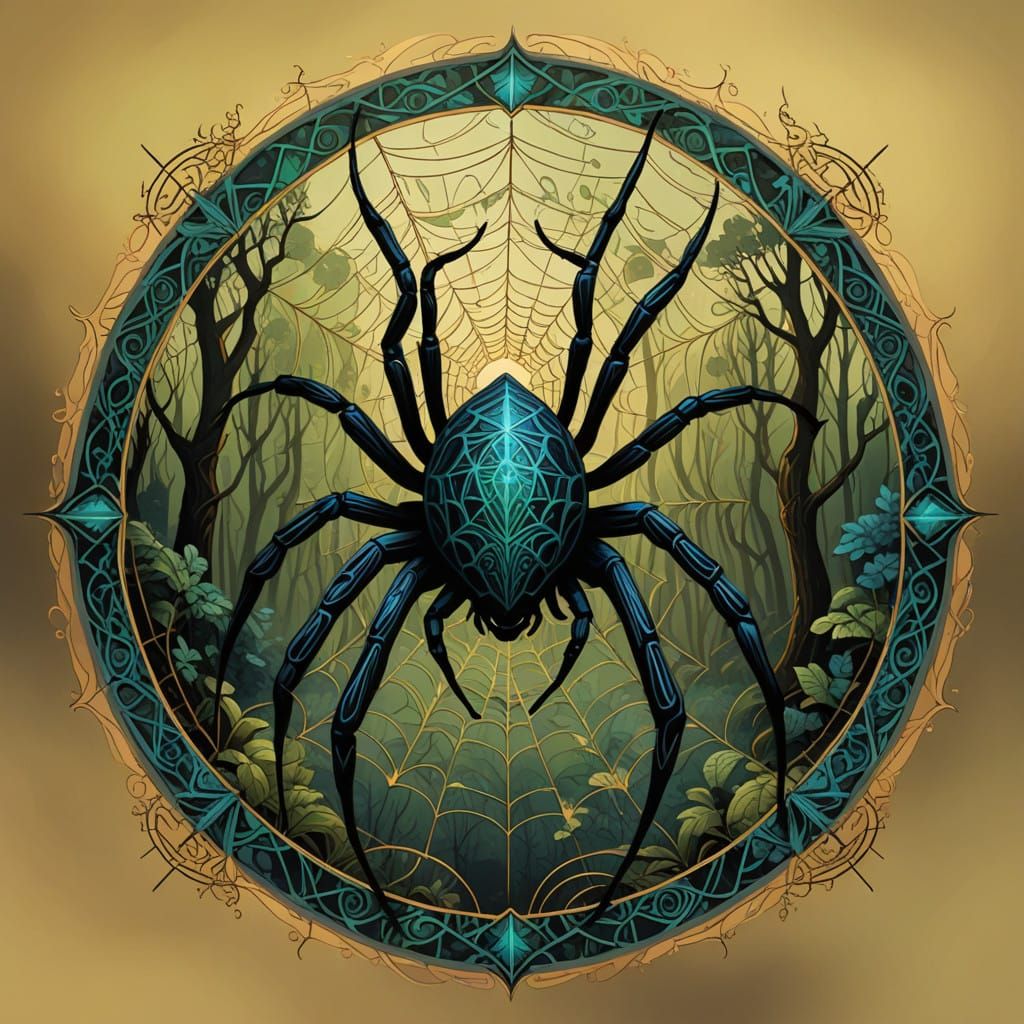 Realistic Spider Crawls on Intricate Web with Glowing Equati...