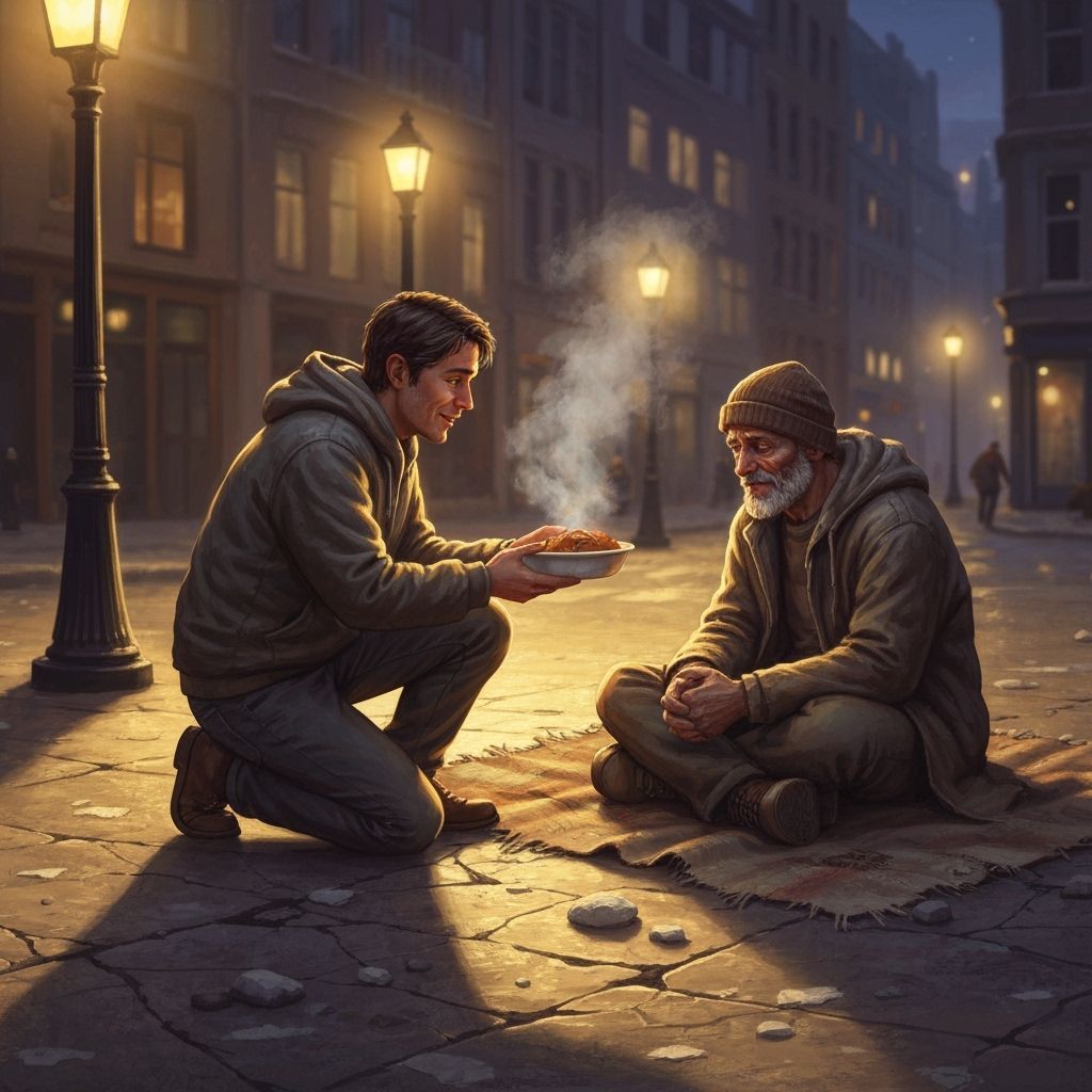 Street Scene of Kindness at Dusk