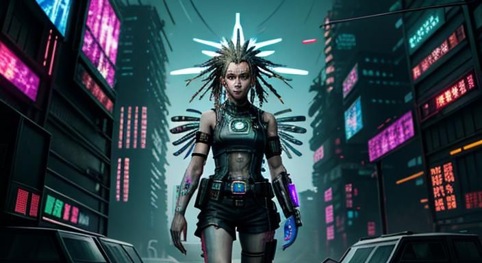 Biopunk Cyberpunk Goddess with Diffraction