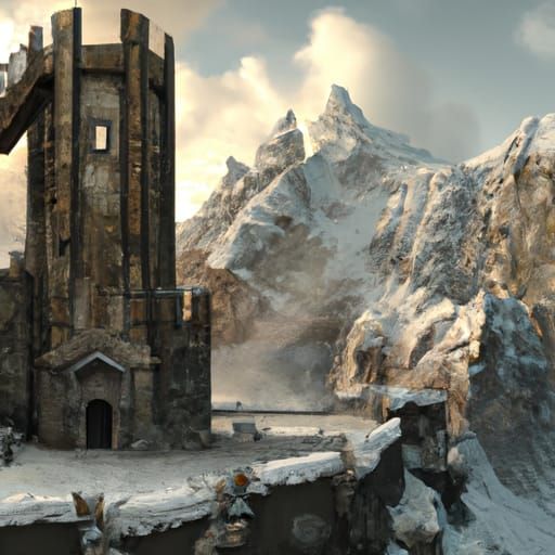 Medieval Castle Ruins in Snowy Mountains