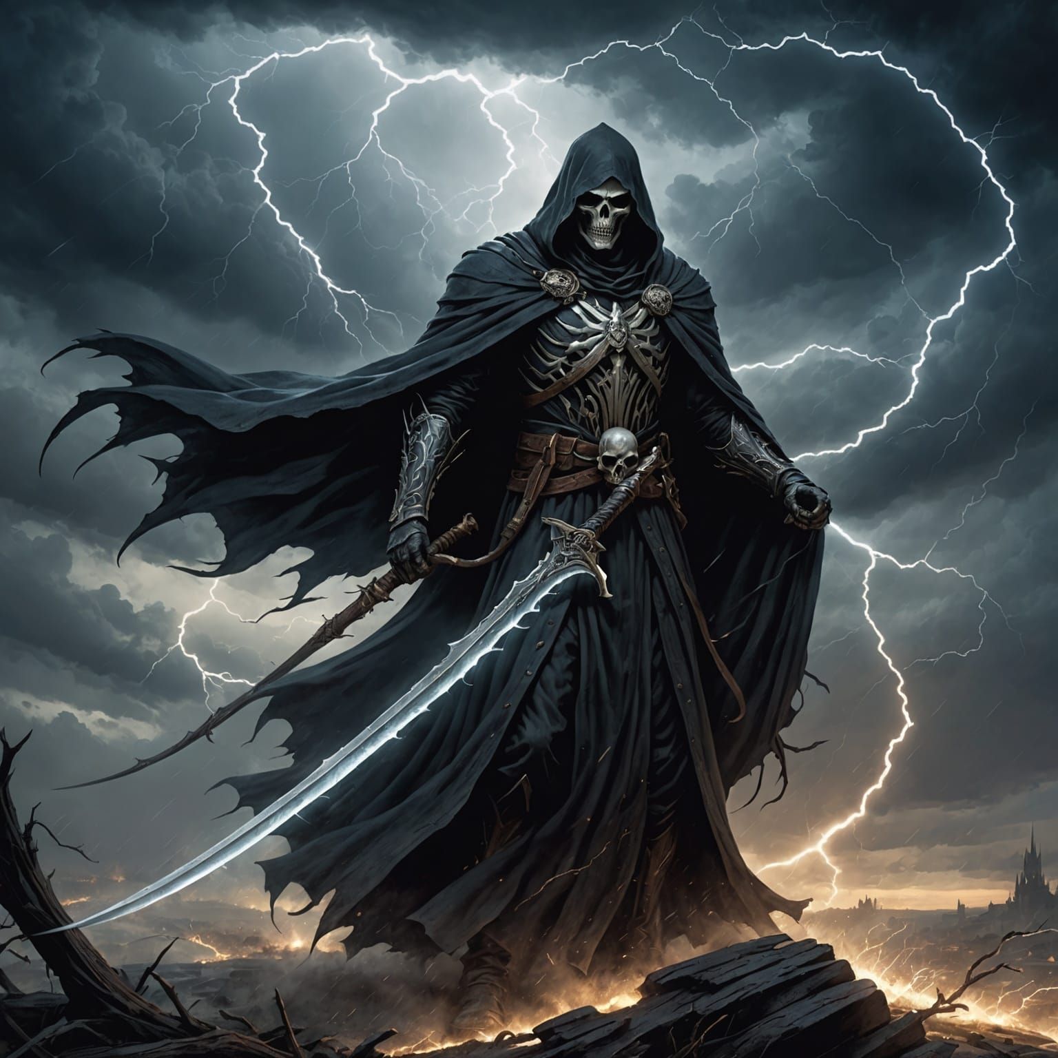 Reaper with Scythe in Lightning Storm