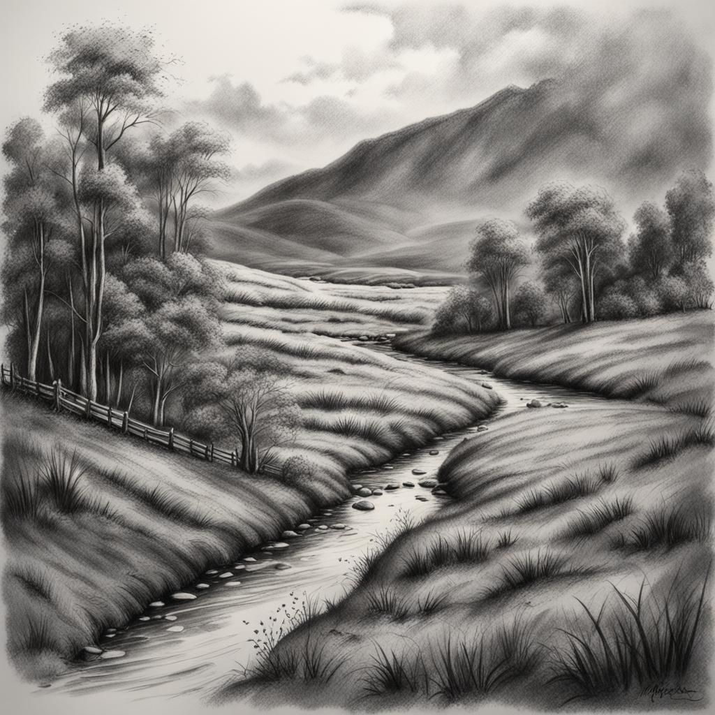 Detailed Charcoal Landscape Sketch