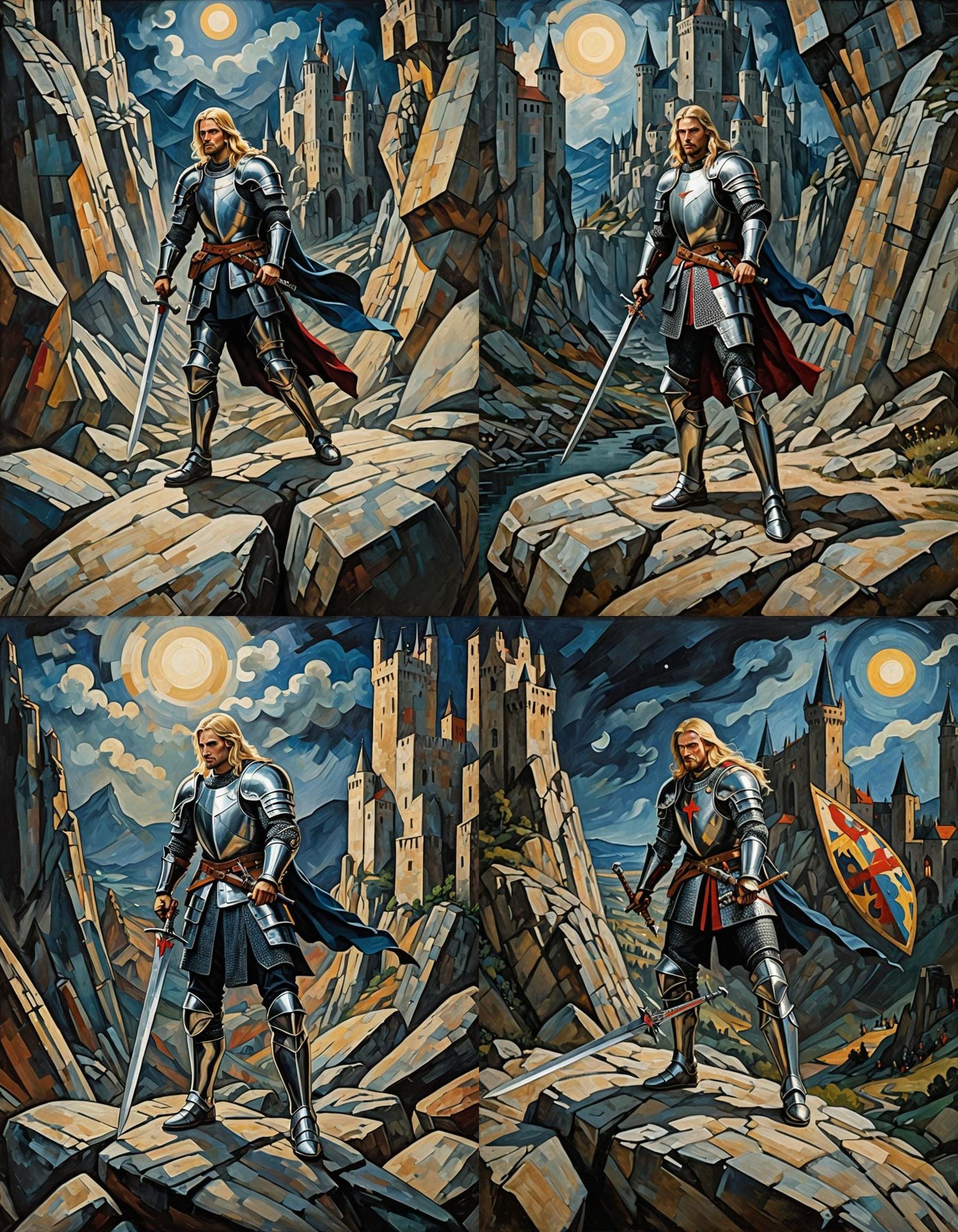 Medieval Knight Defending Pass in Cubist Style