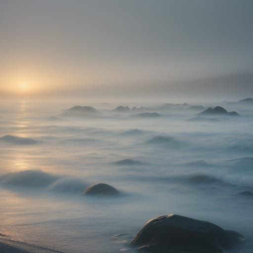 Enchanted Foggy Seashore at Dawn