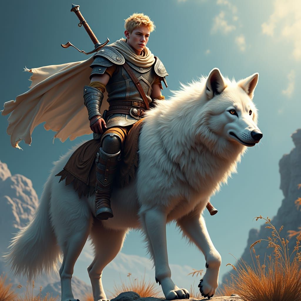 Dark Fantasy Warrior Rides Dire Wolf in Leather Armor