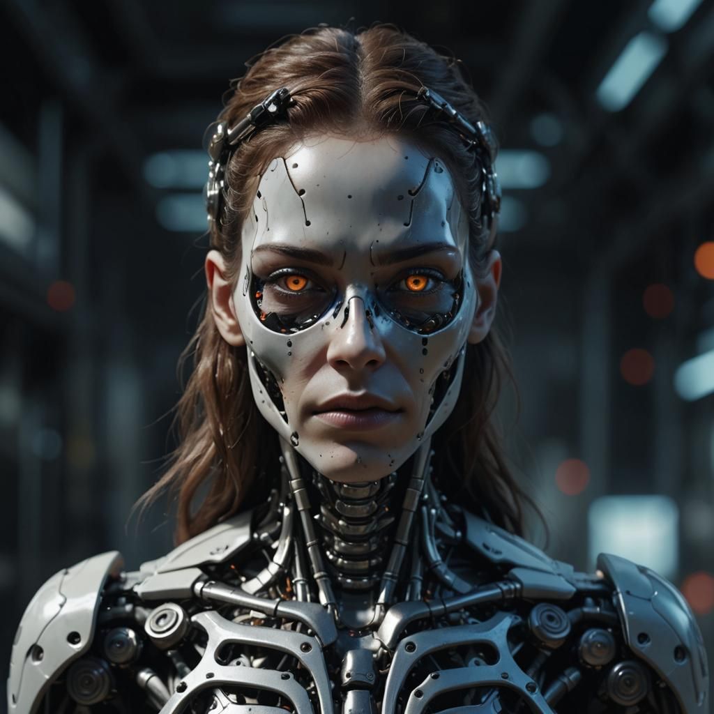 Hyperrealistic Female Cyborg with Skeletal Face in 8K