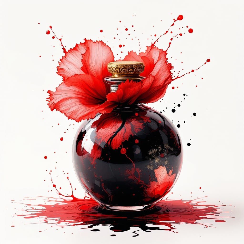 Calligraphic Poppy in Chinese Ink Art Style