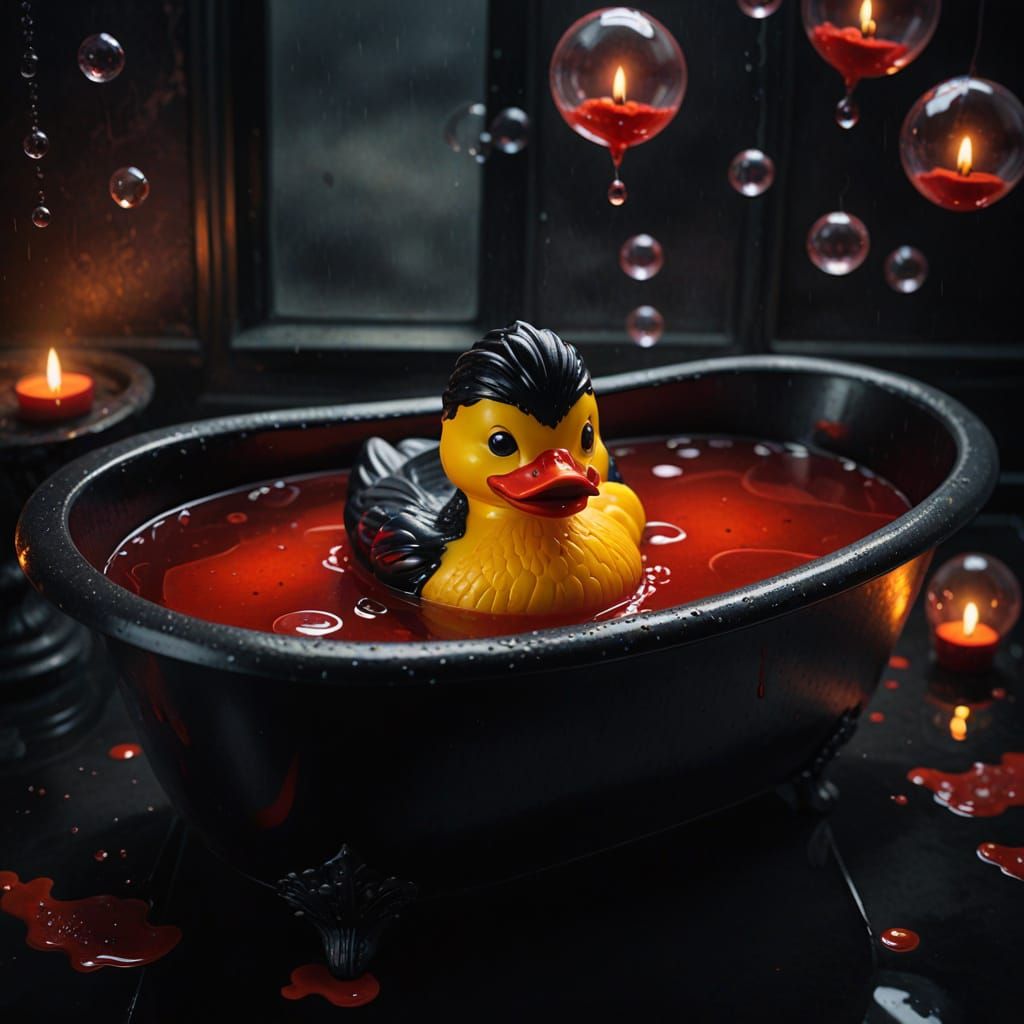 Whimsical Dracula Rubber Duck in Crimson Tub