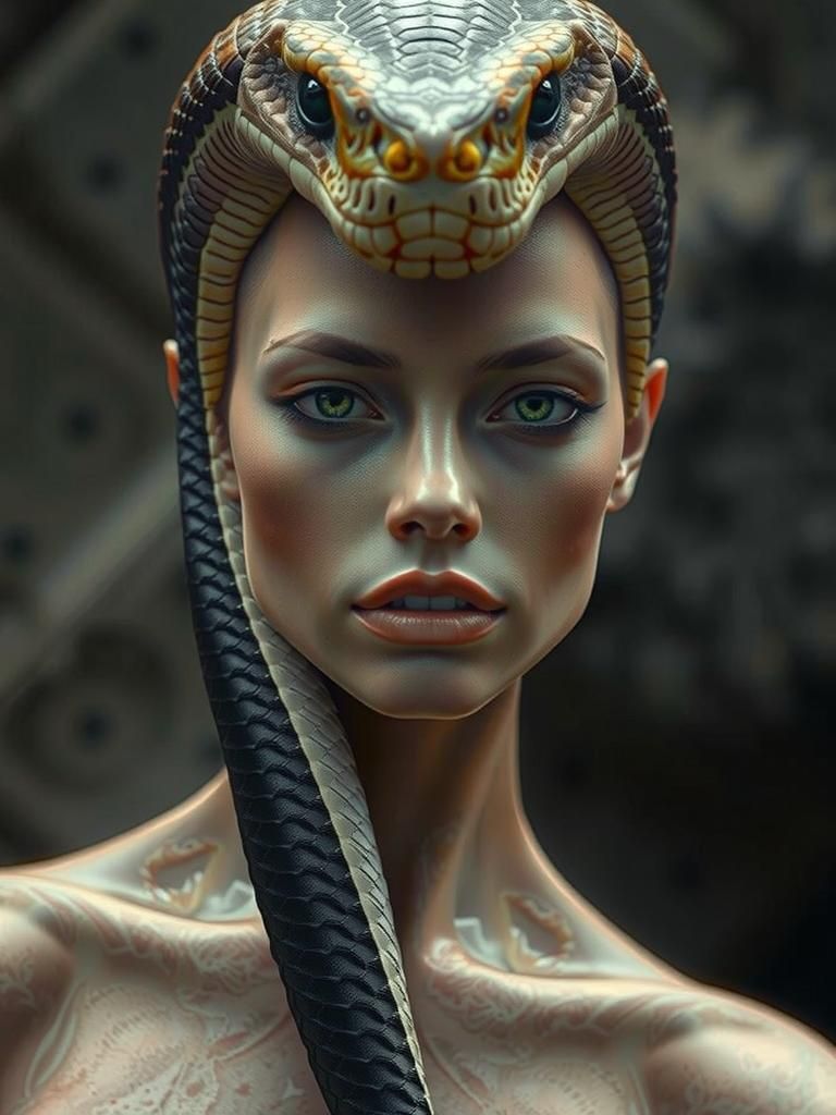 Hyperrealistic Snake-Woman Portrait in Digital Art Style