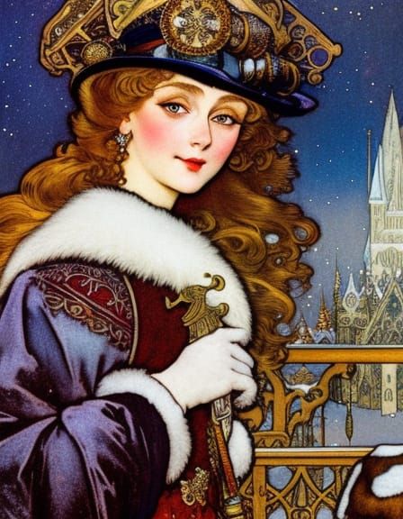 Snowy Ice Princess Portrait in Steampunk Style
