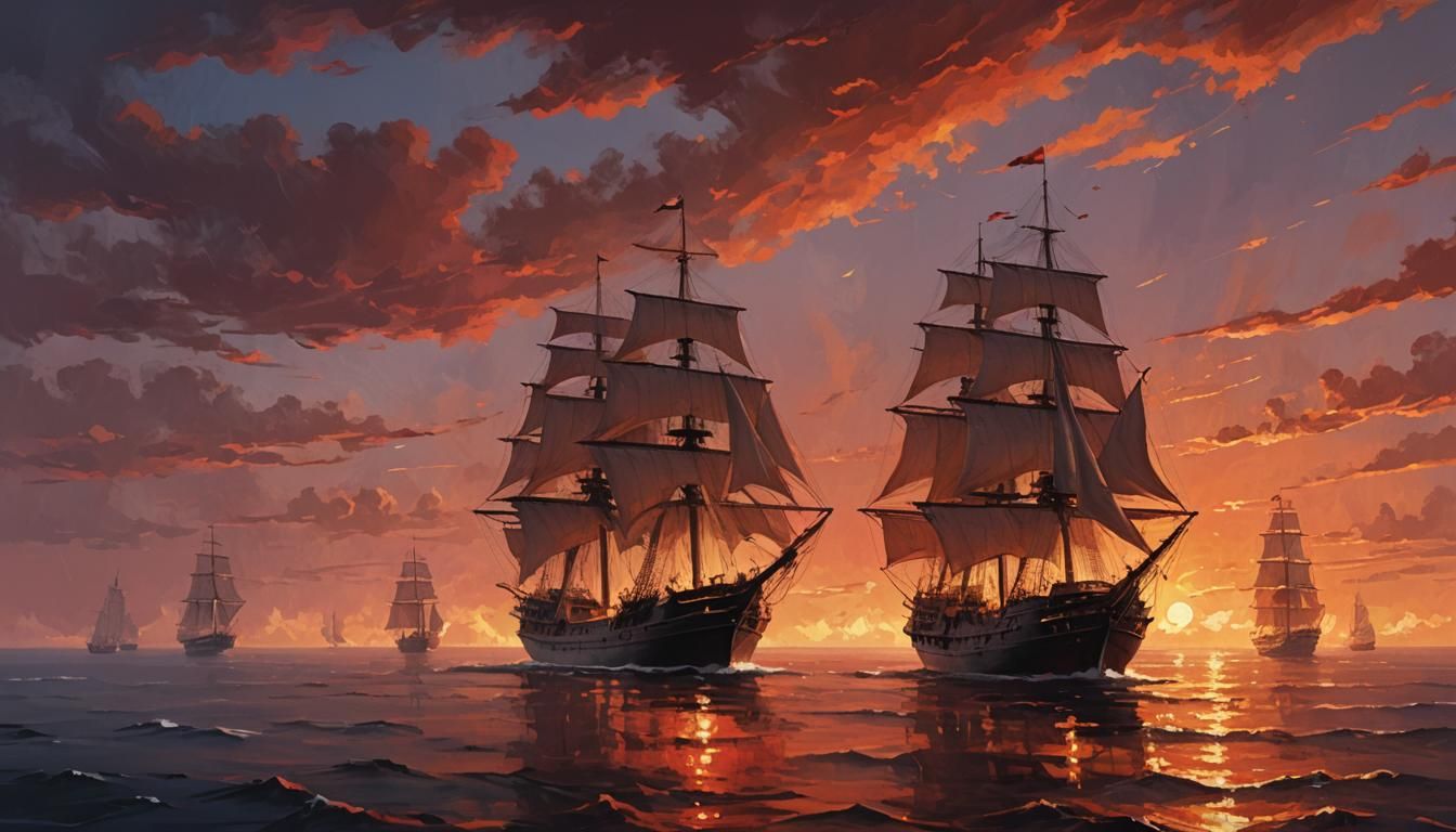 Sailing Ships Approach a Fiery Digital Horizon