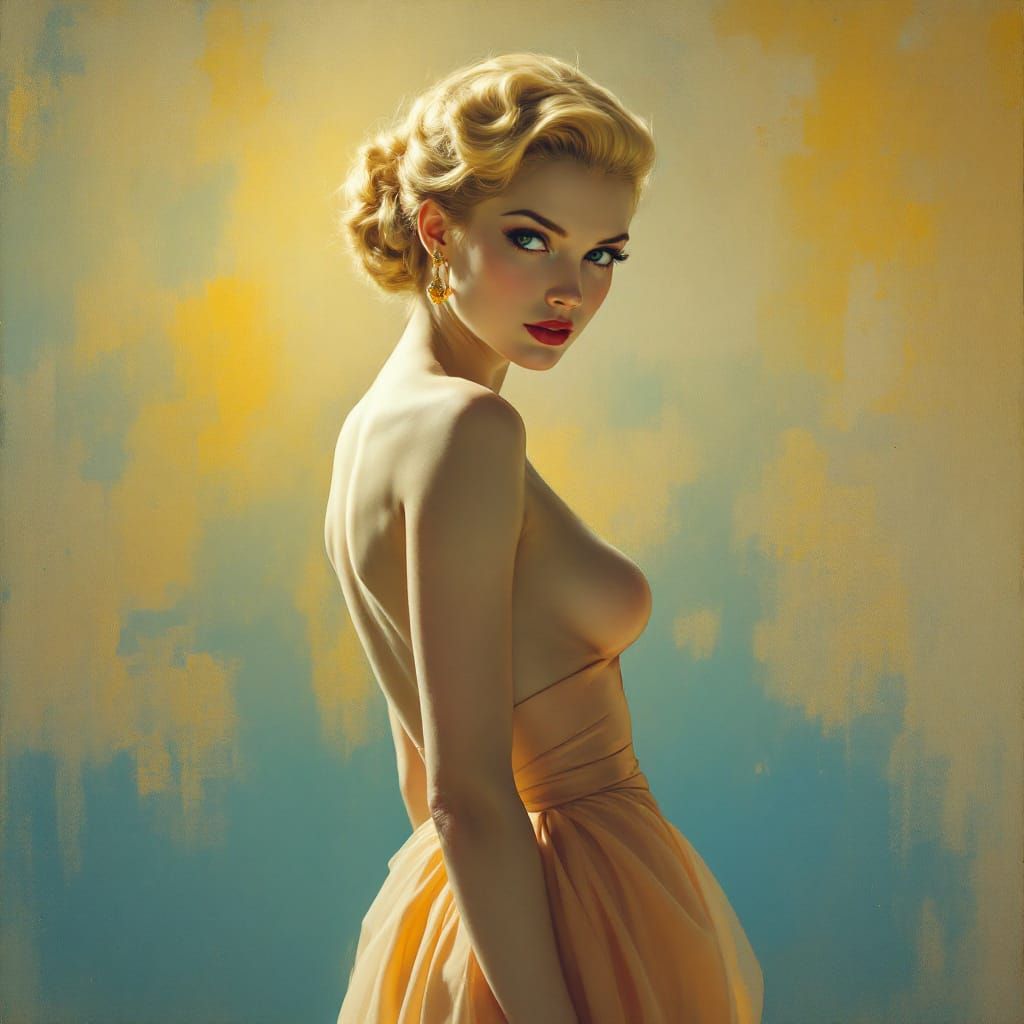 Golden Age Pin-Up: Luminous Realism with Amber and Azure Ton...