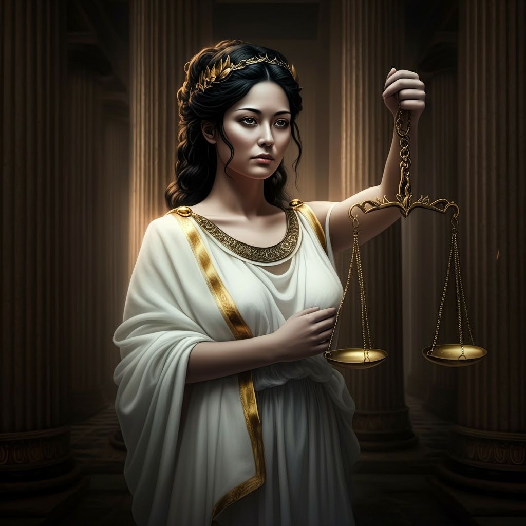 Goddess of Justice: Greek Woman in Temple