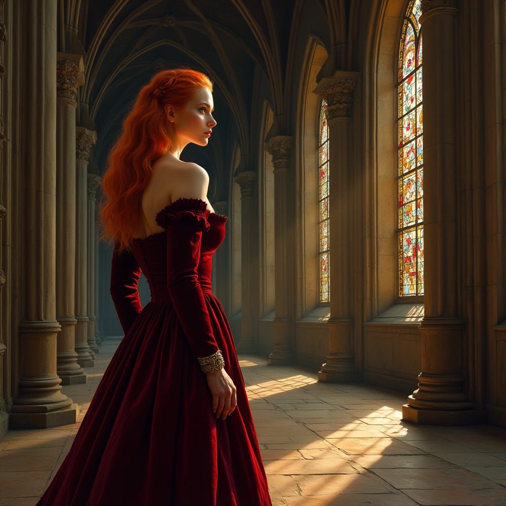 Ethereal Gothic Beauty in Crimson Velvet