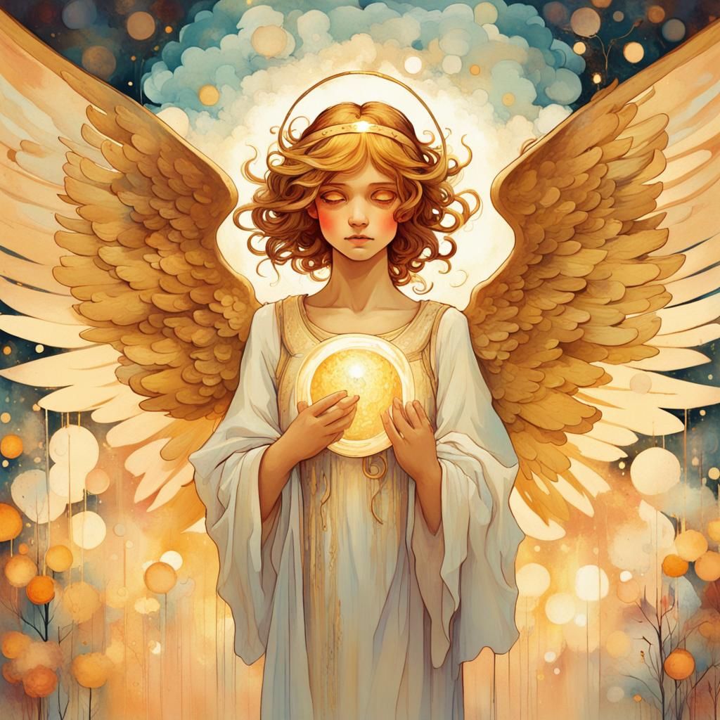 Elegant Angel with Wings in Art Nouveau Style
